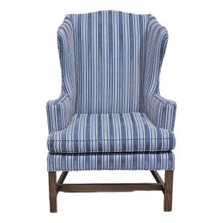 Late 20th Century Stickley Mahogany Williamsburg Mahogany Wingback Chair Schumacher Fabric For Sale