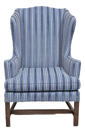 Late 20th Century Stickley Mahogany Williamsburg Mahogany Wingback Chair Schumacher Fabric