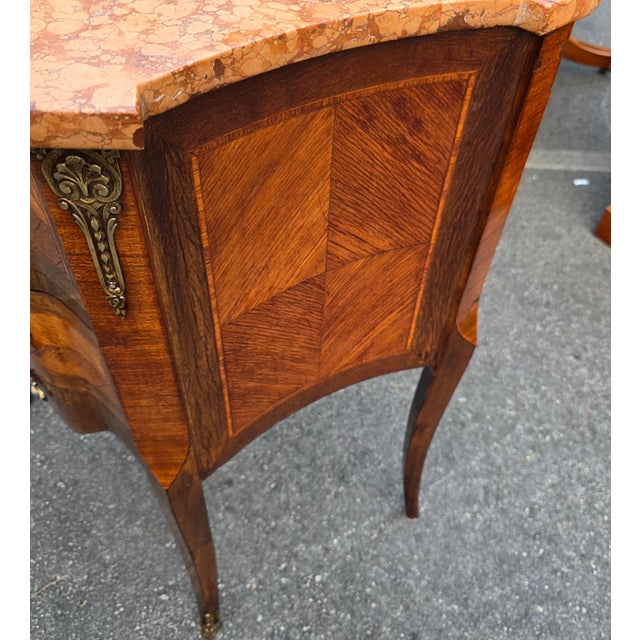 Wood Antique 19th French Louis XV Style Marble Top Parquetry Commode For Sale - Image 7 of 15