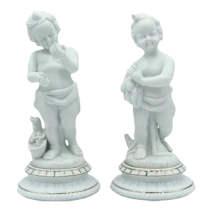 Pair Andrea by Sadek Cherub Statues Figures Ceramic White 10"h