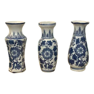 Set of 3, 19th Century Qing Dynasty Blue and White Porcelain Vases