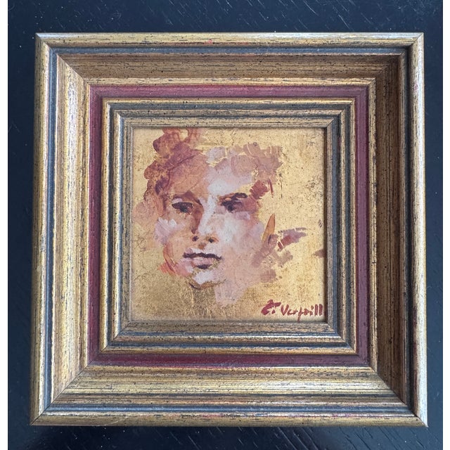 Eddie Versaille, Expressionist Portrait, 1980s, Oil on Panel & Gold Leaf, in Flawless conditions. Designed 1980 to 1989...