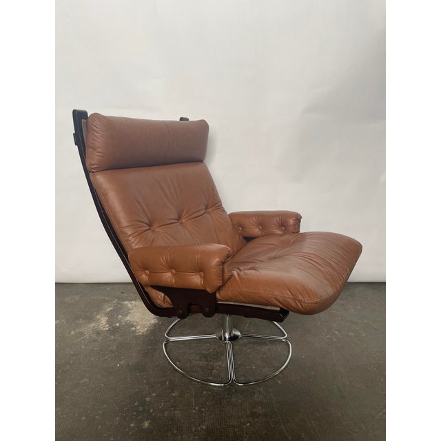 Wood Swivel Armchair in Light Brown Leather by Bruno Mathsson for Dux, 1960s For Sale - Image 7 of 14