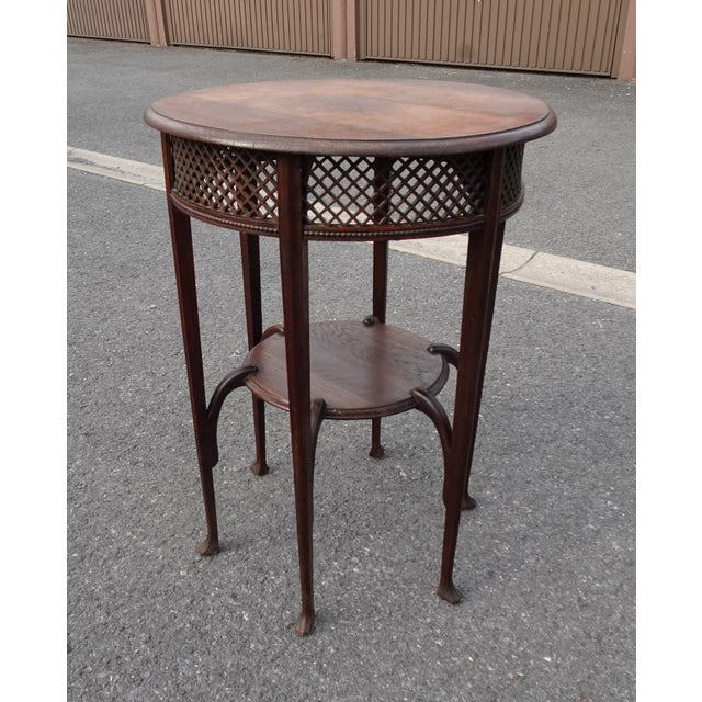 Antique Round Oak Side Table with Lattice Work, 1890s For Sale - Image 10 of 18