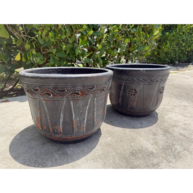 Vintage Mexican Blackwashed Terracotta Planters – Pair For Sale - Image 4 of 11