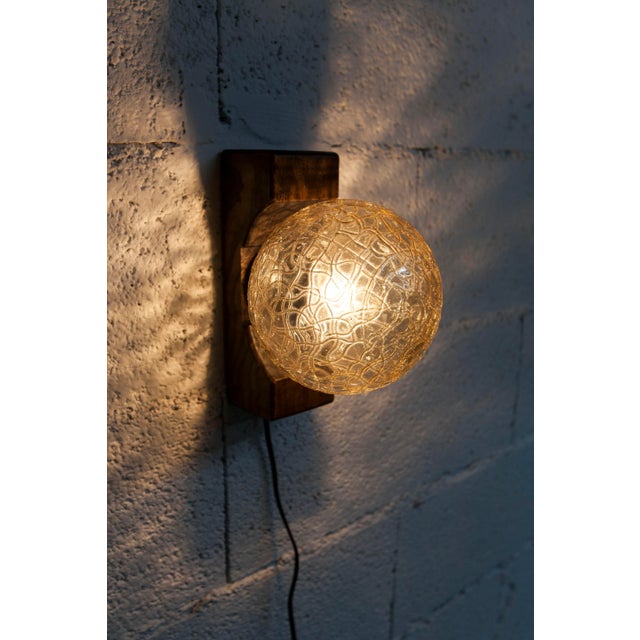 Ball Wall Light in Dark Wood and Amber Glass, 1960s For Sale - Image 11 of 13