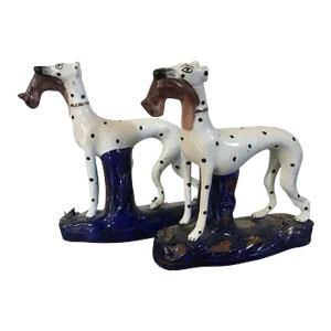 Antique 19th Century English Staffordshire Pearlware Figures of Dalmatians Hunting Dogs with Game - A Pair