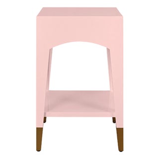 Matthew Izzo Home Patti Glossy Pink Lacquer One Drawer Side Table With Antique Brass Foot Caps For Sale