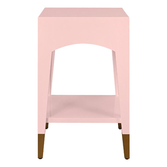 Matthew Izzo Home Patti Glossy Pink Lacquer One Drawer Side Table With Antique Brass Foot Caps For Sale