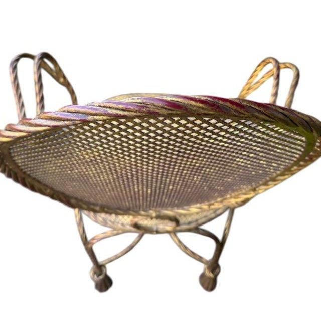 1950’s Italian Gilt Rope and Tassel Wrought Iron Hollywood Regency Chairs - A Pair For Sale In Charleston - Image 6 of 12