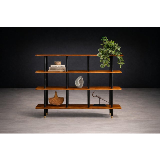 Brazilian Modernist Bookshelf in Ebonized Pau Marfim with Bronze Sabots — Móveis Valério, Brazil, 1950s - Lot 687 For Sale - Image 4 of 12