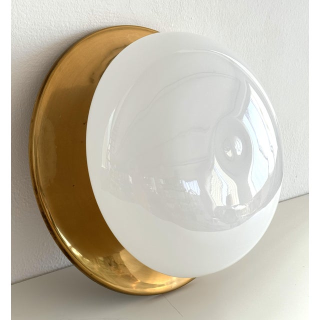 Mid-Century Italian Brass and Glass Flush Mount Light, 1960s For Sale - Image 6 of 16