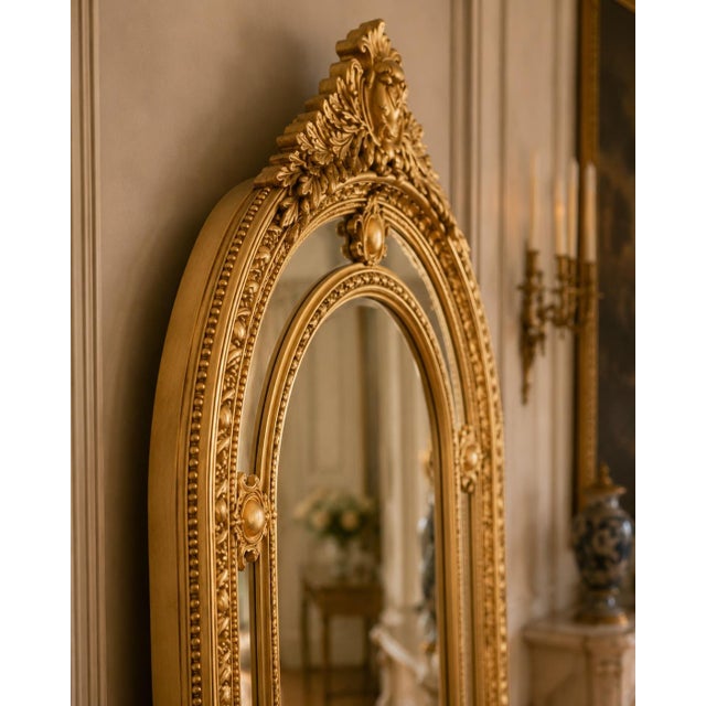 Gold Late20C French Louis XVI Gold Beech Floor Mirror-1 Pc For Sale - Image 8 of 9