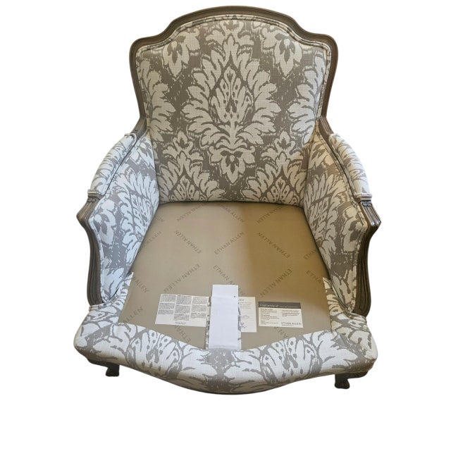 Ethan Allen Versailles Bergere Lounge Chair Living Room Armchair Damask Print B For Sale - Image 14 of 15