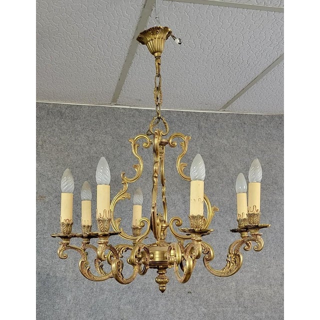 Large Vintage Louis XV Style Chandelier in Gilt Bronze, 1950s For Sale - Image 9 of 9