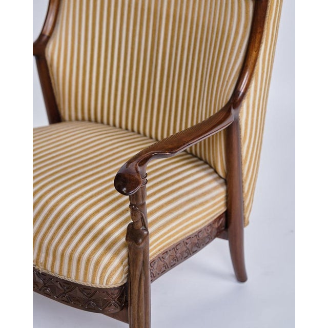 1930s Ear Flap Chair in Rosewood and Striped Fabric, 1930s For Sale - Image 5 of 10