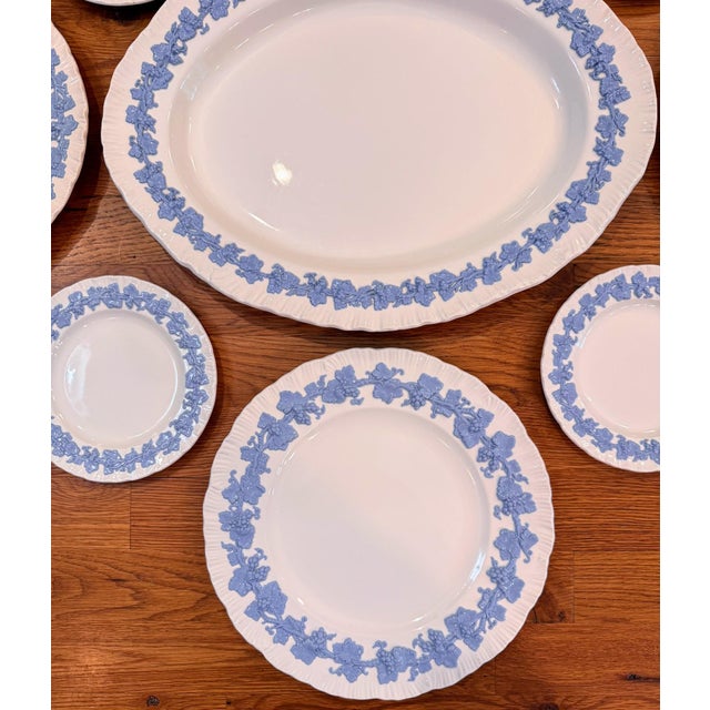 Create an instant collected plate wall with this nine-piece set of vintage Wedgwood Embossed Queen’s Ware in the sought-...