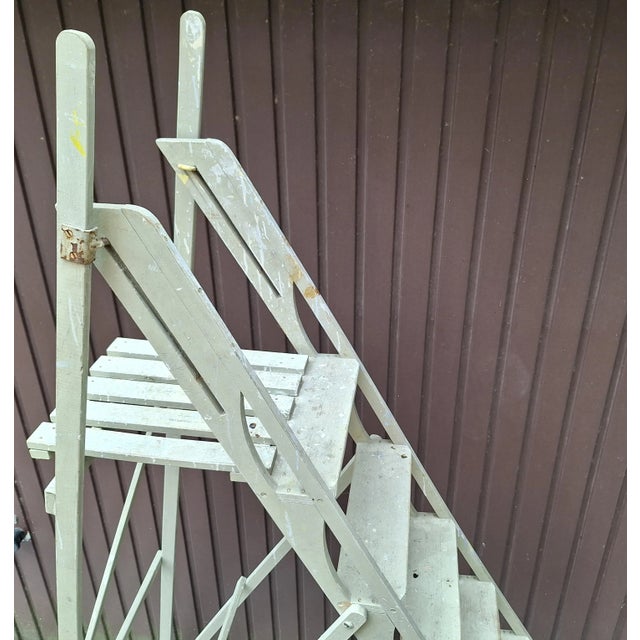 Mid-Century Folding Platform Ladder in Gray Lacquered Beech Wood, 1960s For Sale - Image 4 of 9