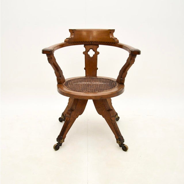 Antique Victorian Gothic Revival Oak Swivel Chair, 1870s For Sale - Image 3 of 11
