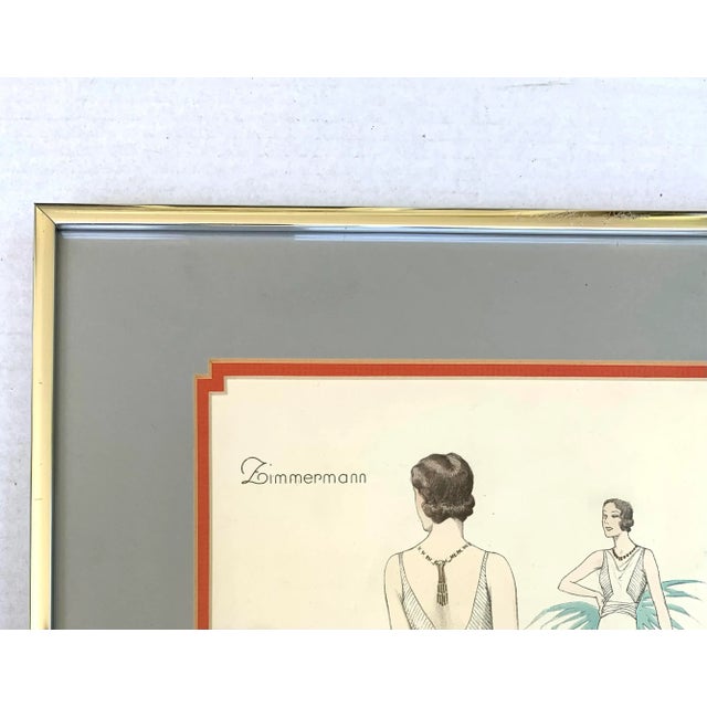 Art Deco 1930s French Art Deco Fashion Illustration Plate For Sale - Image 3 of 5