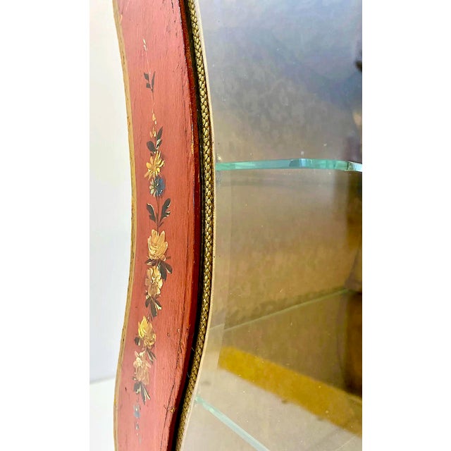 Wood Antique Tabletop Hand-Painted, Fabric-Lined Display Cabinet With Glass Shelves For Sale - Image 7 of 12