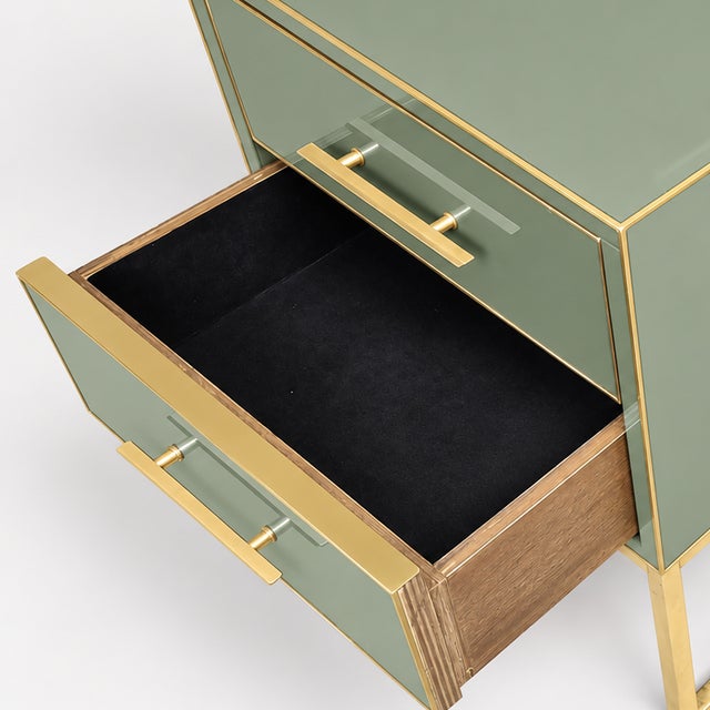Not Yet Made - Made To Order Sage Green Murano Glass Nightstands with Brass Frames from Justfurnituress SRL, Set of 2 For Sale - Image 5 of 8