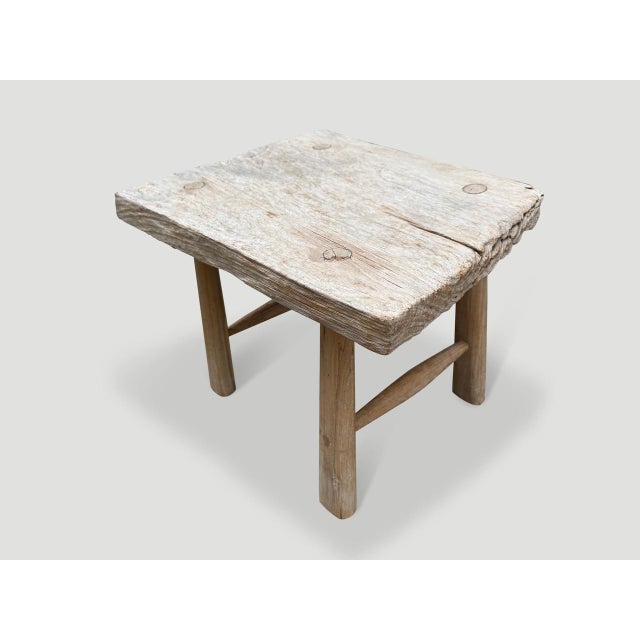 Andrianna Shamaris Bleached Teak Wood Stool or Side Table For Sale - Image 4 of 6