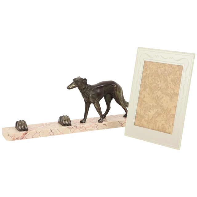 Large Art Deco Marble Photo Frame with Greyhound, 1930s For Sale - Image 14 of 17