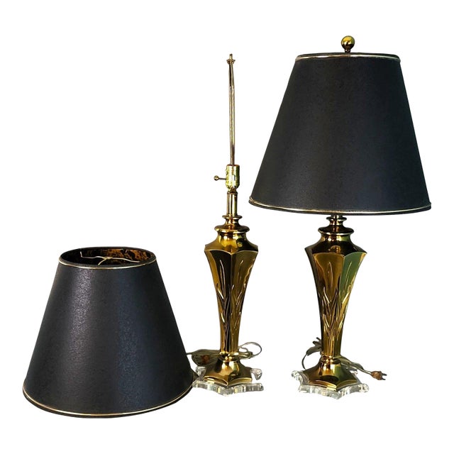 Rembrandt Table Lamps Brass Lucite Pair For Sale