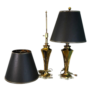 Rembrandt Table Lamps Brass Lucite Pair