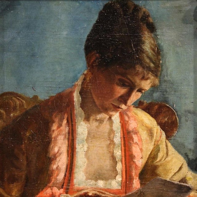 French Artist, Portrait of a Woman with a Letter, 1979, Oil Painting, Framed For Sale - Image 3 of 16