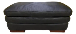 Late 20th Century Modern Black Leather Oversized Ottoman / Cocktail Ottoman With Wood Block Feet