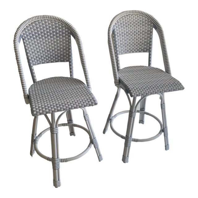 Riviera Swivel Stools From Serena and Lily in Navy and White For Sale