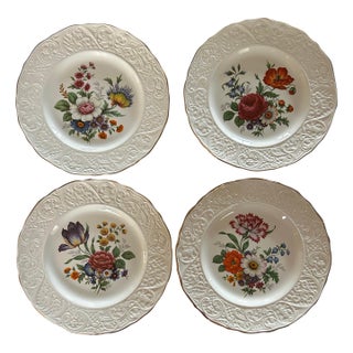 Antique Marlborough Old English Ironstone Botanical 8.5” Salad Plates ~ Set of 4 For Sale
