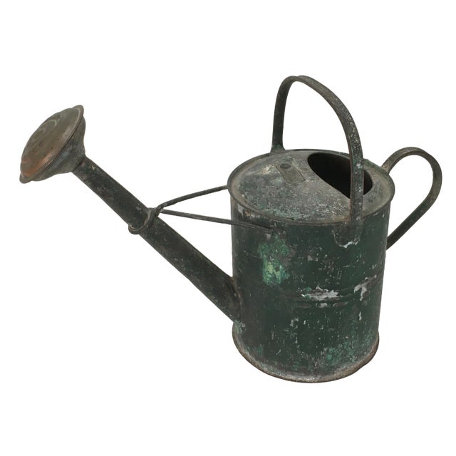 Large Early 1900s Antique Steel & Brass 1 Gallon Garden Watering Can - Sprinkler With Nice Original Green Paint For Sale - Image 13 of 13