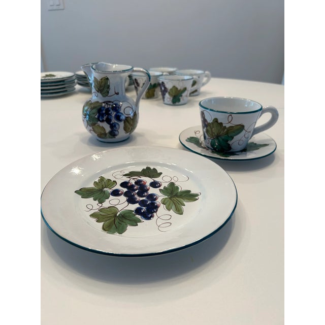 Ceramic Vintage Tuscan Style Grapevine Luncheon Set for Six & Pitcher, Made in Italy- 19 Pieces For Sale - Image 7 of 11