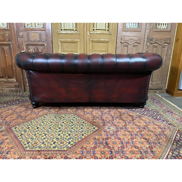 Vintage Mid-Century English Leather Chesterfield 3 Seat ...