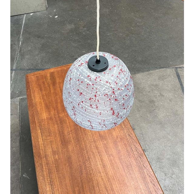 Mid-Century Modern German Space Age Glass Pendant Lamp with Red Paint Splashes, 1960s For Sale - Image 4 of 18