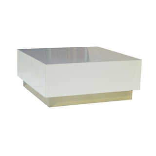 Square White Laminate Coffee Table on Brass Plinth For Sale