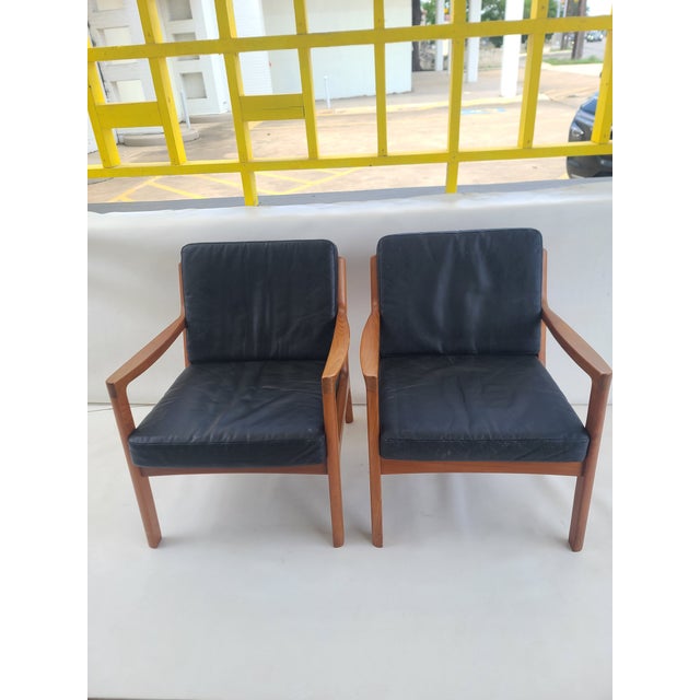 Ole Wanscher France & Son Teak Leather Armchairs - A Pair For Sale - Image 9 of 14