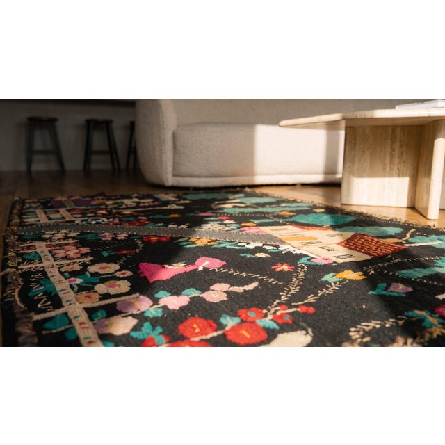 Textile 1900s Black Scene Pictorial Antique American Applique Rug 2'x3' 2" Flatweave Wool Carpet For Sale - Image 7 of 7