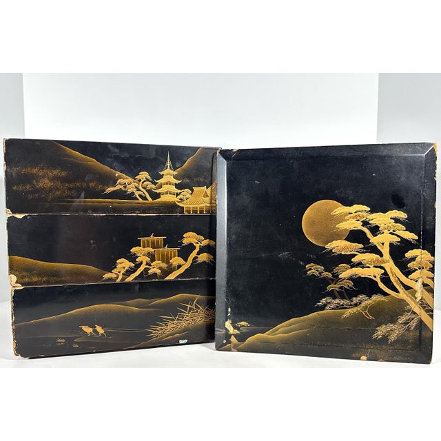 Antique Japanese Maki-e Lacquered Jubako Bento Box for your consideration. The box measures approx. 9 1/2 inches tall, 9...