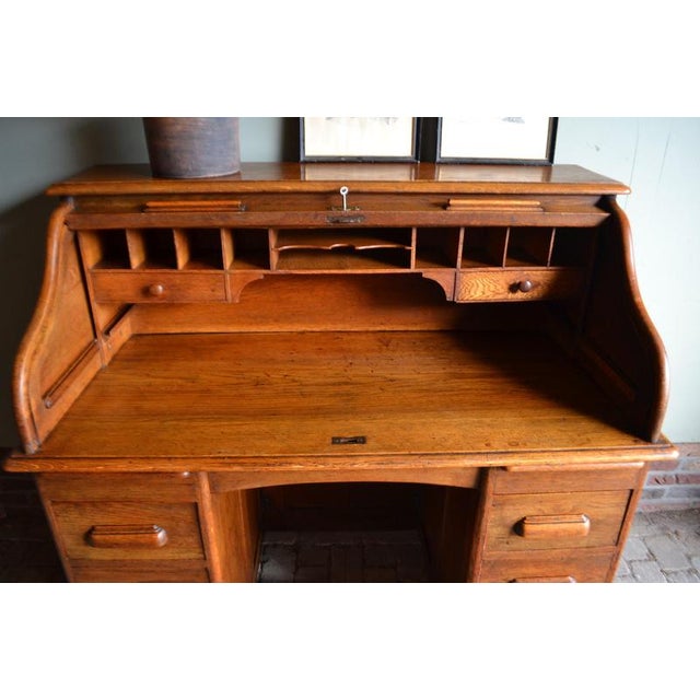 Antique Oak Roll-Up Desk and Office Chair, Set of 2 For Sale - Image 4 of 17