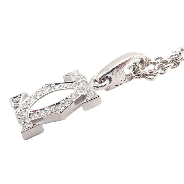 Contemporary Cartier Double C 18k White Gold Diamond Pendant Necklace For Sale - Image 3 of 12