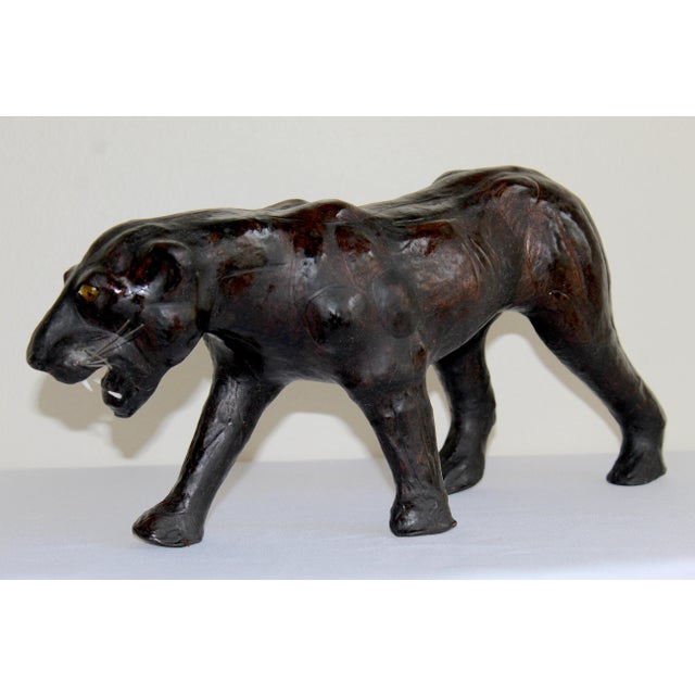 Safari Vintage Mid-Century Black Leather Panther Sculpture – Handcrafted British Safari Animal Figurine For Sale - Image 3 of 14