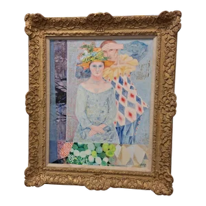 1970s Jacques Boeri French Expressionism "Jardin Imaginaire " Collage Painting, Framed