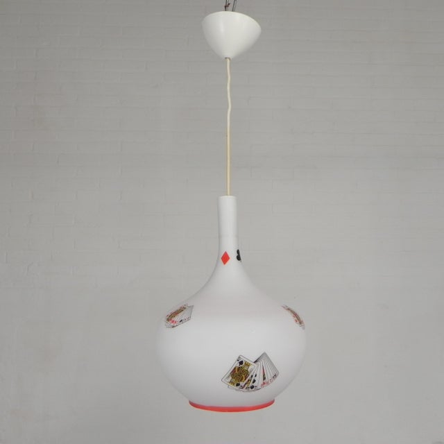 Glass Murano Pendant Lamp with Playing Card Images in Opaline Glass, 1960s For Sale - Image 7 of 18