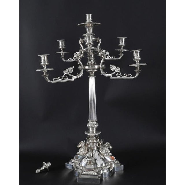 This is a stunning, monumental silver-plated seven-light candelabra centrepiece, attributed to Elkington & Co, Circa 1860...