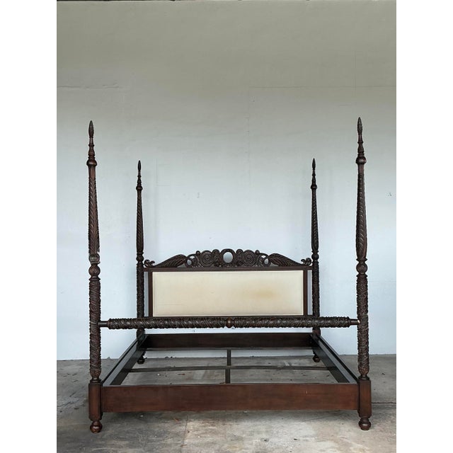 Vintage British Colonial Carved King Poster Bed For Sale - Image 12 of 12