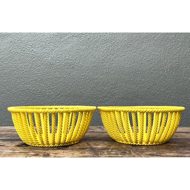 Late 20th Century Vintage Italian Yellow Rope Ceramic Bowls - A Pair For Sale - Image 5 of 12